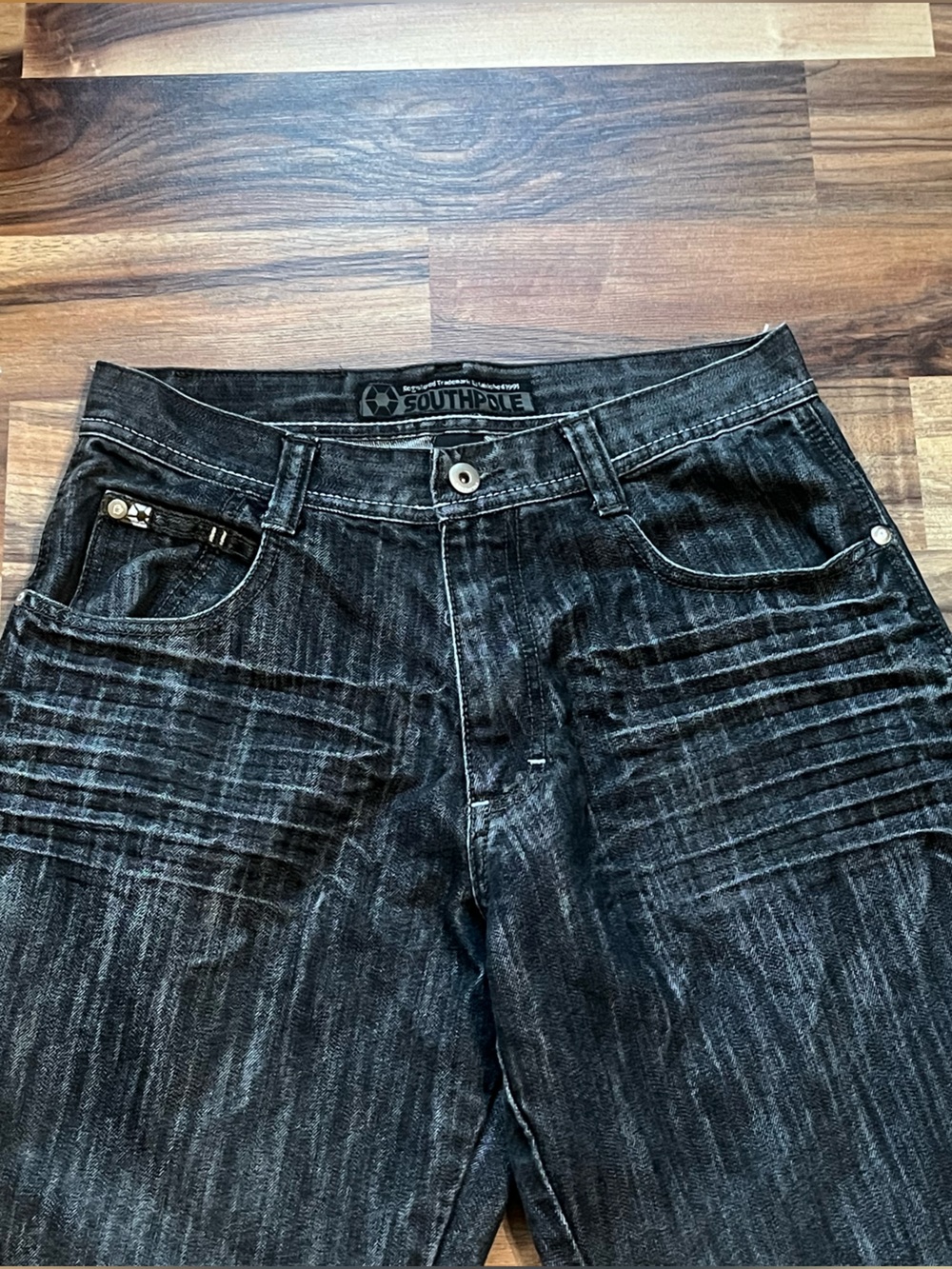 Vintage Y2K Southpole 4180 Baggy Dark Wash Black Jeans RARE Whiskering